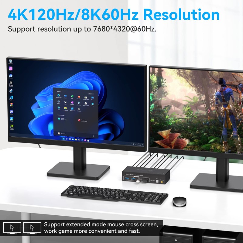 ATLAHET 8K HDMI+Displayport Dual Monitor KVM Switch 2 Monitors 2