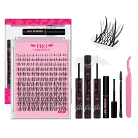 Professional DIY Eyelash Extension Kit – Natural D-Curl Clusters with Clear Band & Long-Lasting Bond Glue | 132Pcs Individual Lashes, Applicator, Brush Easy Home Use (Filigree 8-16 Mix)​