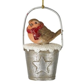 Heaven Sends Hanging Robin on Star Bucket Christmas Decoration - 7.5cm - Christmas Decoration For Home - Gift Idea for Christmas - Hanging Christmas Ornaments - Christmas Tree Decorations