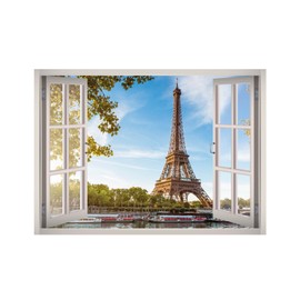 West Mountain Eiffel Tower Paris View Window 3D Wall Decal Art Removable Wallpaper Mural Sticker Vinyl Home Decor W23 (Giant (65''W x 46''H))