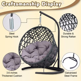 Gray Cat Swing Bed with Stand, Rattan Hammock Design, Sturdy Metal Frame, Detachable Washable Cushion, Spacious for Cats/Small Pets, Indoor/Outdoor Use