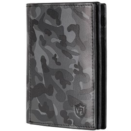 VON HEESEN® Men's Leather Wallet with Coin Compartment and RFID Protection, Genuine Leather Wallet for Men and Women, Wallet, Black grey camouflage, With XL coin pocket, With XL coin compartment