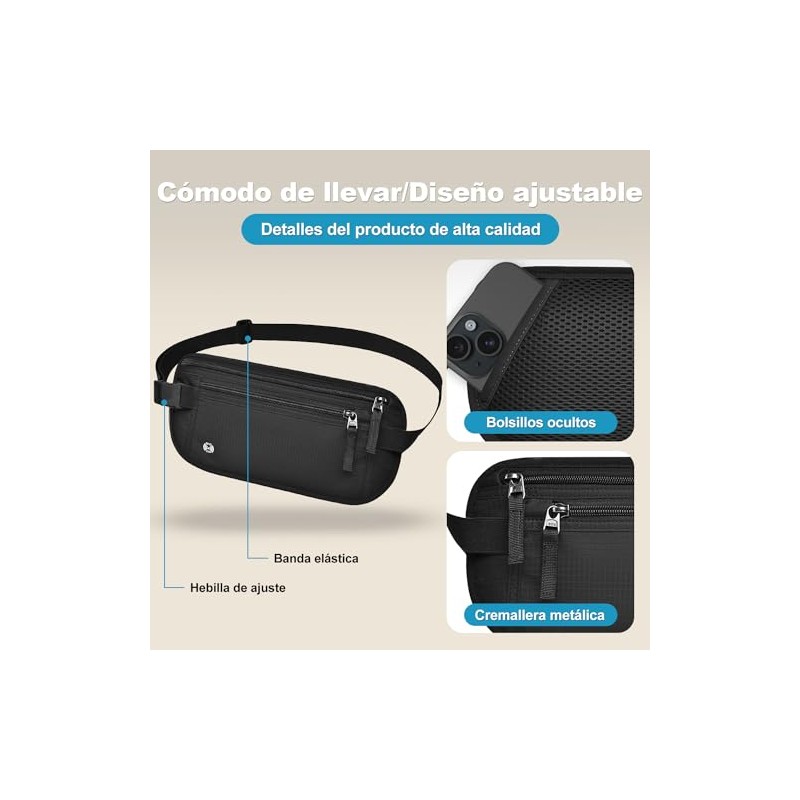 Cinturón de Viaje con Tecnología Bloqueo RFID, Cangurera Mujer y
