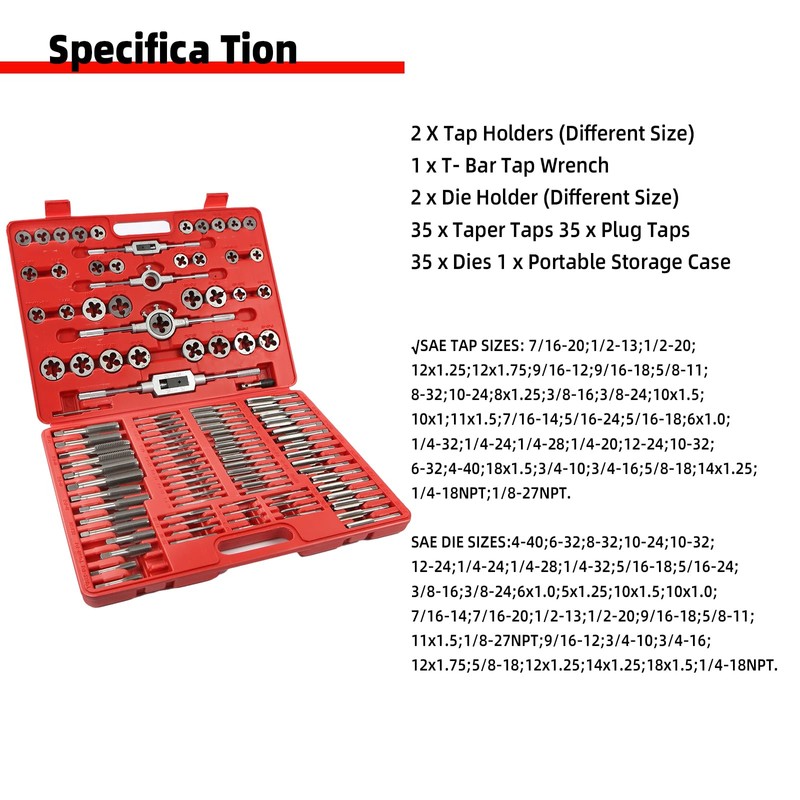 WAKUKA 110 Piece Tap and Die Set（SAE&METRIC）Threading Tool Set With