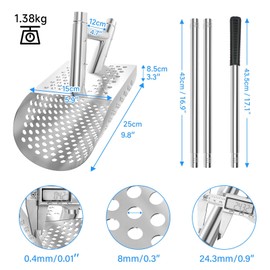 SANLIKE Sand Scoop for Metal Detecting,Heavy Duty Metal Detector Scoop with Long Handle,Stainless Steel Beach Shovel,Detecting Tool,Treasure Finds Scoop, Digging Shovel Fast Sifting Shovel