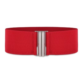 BlackButterfly Wide Waist Cinch Stretchy Elastic Material Waistband Retro Vertical Buckle Belt, red