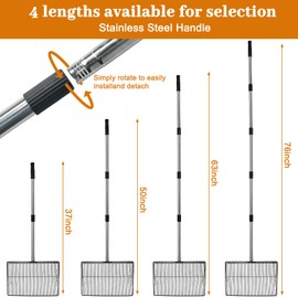 ‌15" Extra Large Chicken Coop Scooper – Heavy Duty Stainless Steel Adjustable Handle (24"-76") Chicken Poop Rake, 5 in 1 Dual-Use Sifting Shovel for Chicken Poop & Litter Cleaning Tool