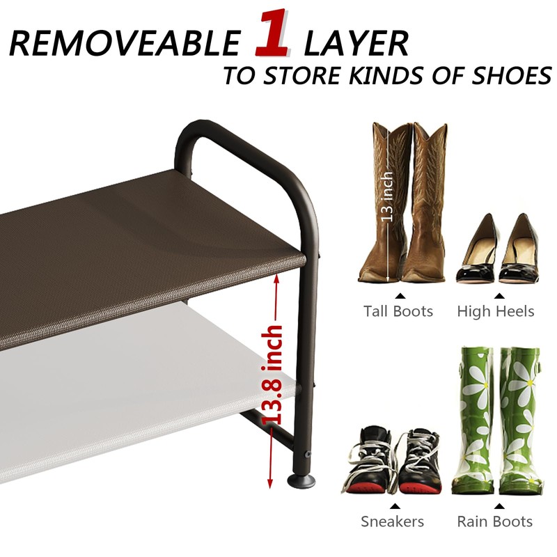INGIORDAR Shoe Rack 2 Tier Long Storage Organizer Wide Metal