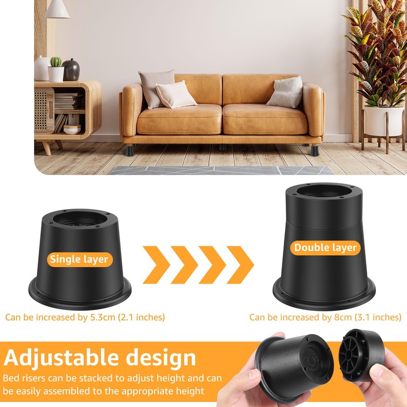 Bed Risers 4-Pack 3.66 Inch Chair Raisers Table Leg Extenders