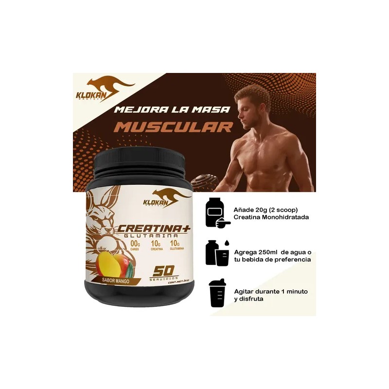 Creatina Glutamina 1 Kg Klokan 50servicios Varios Sabores