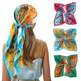 GERINLY Head Scarf Silk Feeling Scarf Hair Wrap For Sleeping 3PCS Square Bandanas Satin Headscarf Neckchief Scarf For Women (35 Inches*35 Inches)