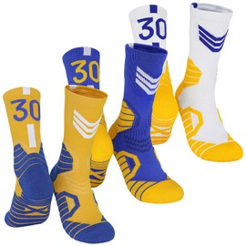 LSUDFHE Basketball Socks for Youth Adult 3 Pairs, Athletic Running Breathable Youth Sports Basketball Socks Gifts for Men, Women with Number 30