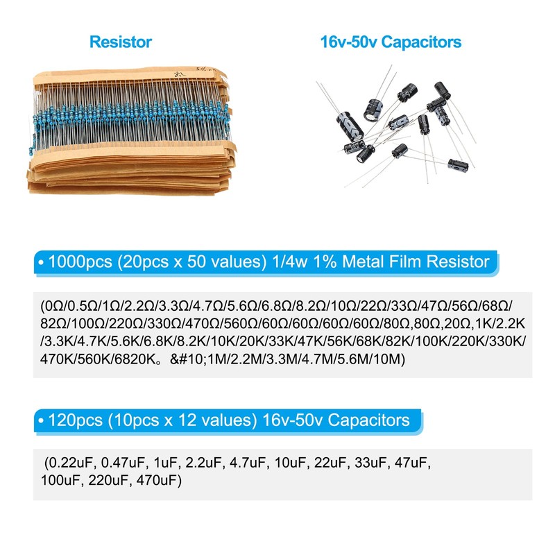 PATIKIL Electronics Components Kit Assortment, 1900pcs Metal Film Resistor, Diode,