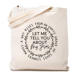 TSIIUO Women's Christian Canvas Tote Bag Funny Bible Verse Jesus Religious Reusable Shopping Bag Cute Graphic Funny Gift White