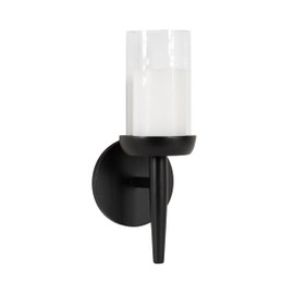 Kate and Laurel Shae Transitional Wooden Wall Sconce, 5 x 5 x 13, Black, Modern Candle Holder with Removable Glass Cylinder for Flameless Pillar Candles in Bedroom or Entryway