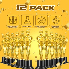 Bedwina Bedwina Gold Trophy Award Mini Trophies Bulk - Pack of 12 Bulk Trophies Golden Statue Trophy Award, Game Awards Party Decorations and for Winners Or Appreciation Gifts Game Prizes for Adults & Kids