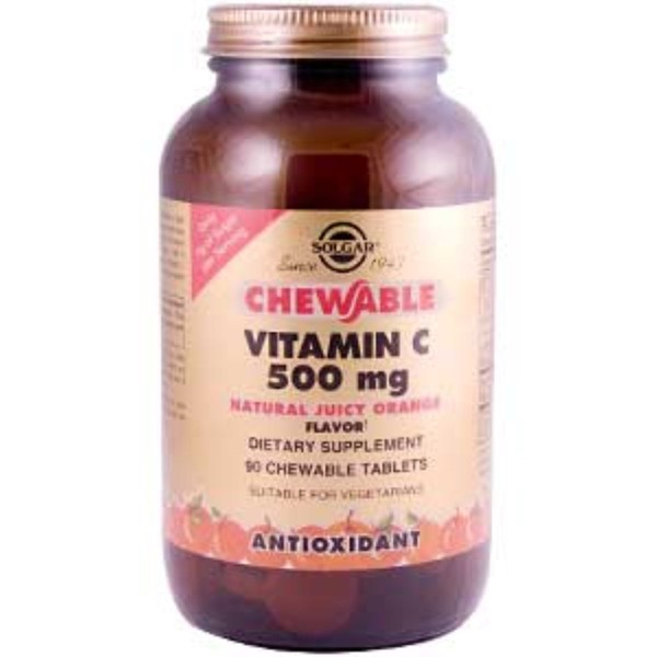 Solgar, Chewable Vitamin C, Natural Juicy Orange Flavor, 500 mg, 90 Chewable Tablets - 2pc