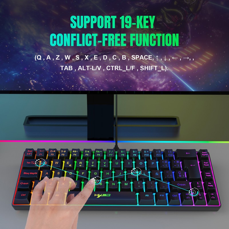 HXSJ V200 Wired K68 RGB Streamer Mini Gaming Keyboard 19-Key