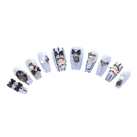 PN-014 Press-On Nails Lacquered 10 Pieces Reusable False Nails Y2K Pastel Goth Schife Crystal Stones Blue