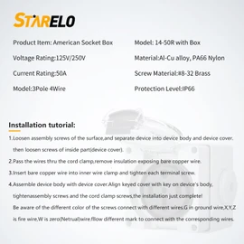 STARELO NEMA 14-50R Outlet,50Amp RV Power Outlet Box 125/250Volt,Outdoor dustproof and Weatherproof for RVs, Electric Vehicles, generators, Welding Machines, etc.ETL Listed.(NEMA 14-50R Box)