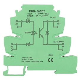 DIN Rail Relay Solid State DIN Rail Mount Relay, MRD-060D2 Ultra-Thin DIN Rail Mount Relay Base 6.2mm DIN Rail Relay Module, Input 4-32VDC NO DIN Rail Mount