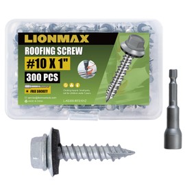 LIONMAX 300-PCS Metal Roofing Screws #10 × 1 Inch, Rustproof Coating Hex Head Sheet Metal to Wood Siding Screw with Rubber Washer, Sharp Point, Hex Socket Included