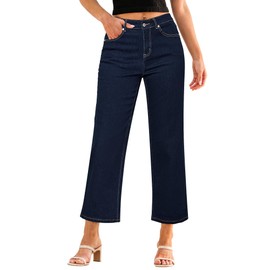 GRAPENT High Waist Jeans High Rise Jeans Womens Cropped Jeans Womens Stretchy Jeans Denim Jeans for Women Short Jeans for Women Baggy Jeans Women Color Raw Dark Blue Size XL X-Large Size 16 Size 18