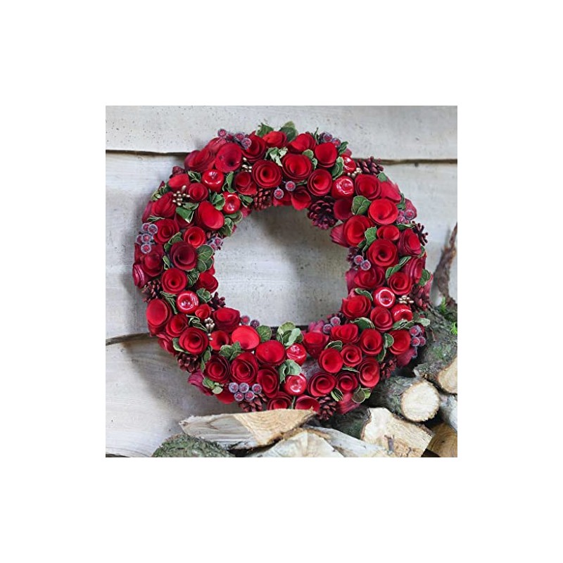 18" Red Poppy Wreath Wooden Artificial Christmas Winter Memorial Grave