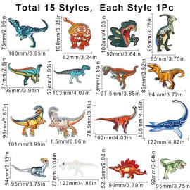 CABODYALS - Parche bordado de dinosaurio, 15 piezas de dinosaurio, varios tamaños, parches coloridos para coser y reparar animales, apliques a granel para costura, manualidades, ropa, mochilas,