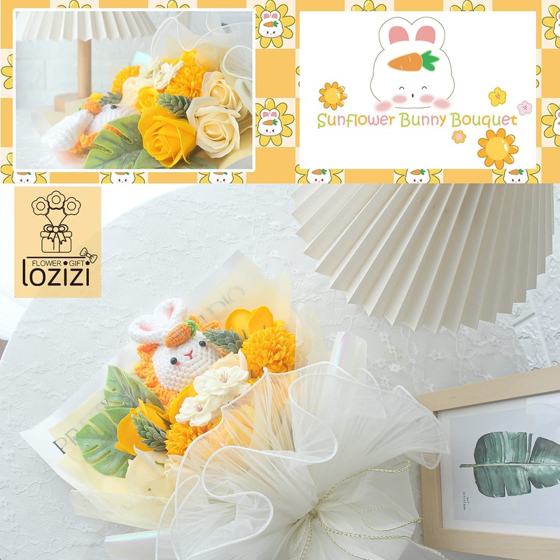 LOZIZI Hand Made Rabbit, Plush Bouquet, Soap Flower, Soap Flower,