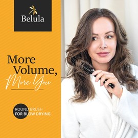 Boar Bristle Round Brush for Blow Out Set by Belula. Round Hair Brush For Blow Drying. Small 2” Wooden Barrel. Hairbrush Ideal to Add Volume and Body. Free 3 x Hair Clips & Travel Bag