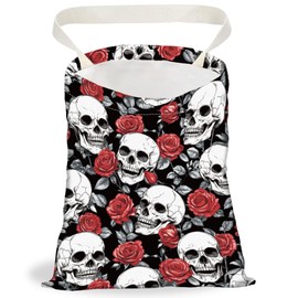 DELORIGIN Skull Rose Print Car Trash Bag Hanging Garbage Bag with Snap Buttons Car Back Seat Trash Storage Portable Dustbin for Car Interior Accessories Travel Camping