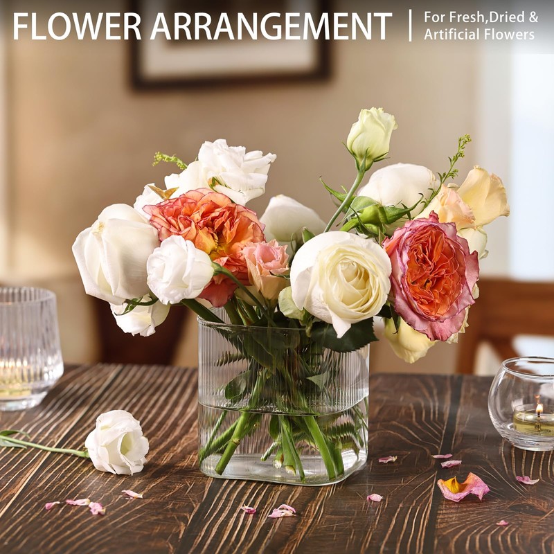 6 Pack Square Glass Vases for Centerpieces 4" x 4"