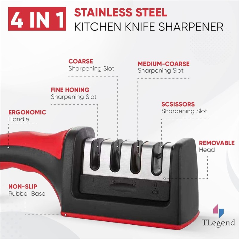 Knife Sharpeners for Kitchen Knives– Stainless Steel 4 in1 Kitchen