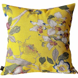 Kuai Cushion Cover 45cm 60cm 30x50cm Floral Oriental Antique Chinoiserie Asian Scandinavian Interior Polyester (45x45cm, Yellow)