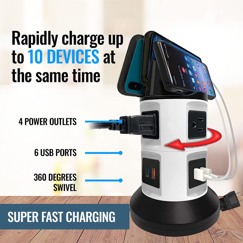 Bell+Howell Spin Power Strip Tower Surge Protector - 4 Outlets,
