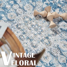 jinchan Area Rug 2x3 Entryway Rug Floral Rug Distressed Blue Soft Rug Vintage Retro Rug Indoor Door Mat Non Slip Carpet Bathroom Kitchen Living Room Bedroom Dining Room