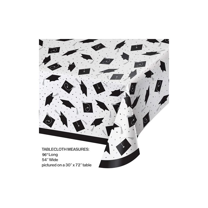 Trendware School Spirit White Graduation Plastic Tablecloths, 3 Count