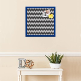 PinPix 20x20 inch Cork Bulletin Board. This Decorative Framed Pin Board Comes with Black White Chevron Design and a Blue Stain on Beech Frame. Ideal for Home Office Decor or Message Board (PinPix-118)