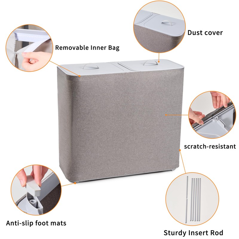 150L Laundry Hamper with Lid,Large Portable 2 Dividers Dirty Clothes