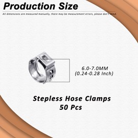 Wokape 50Pcs 10.3-12.8mm Single Ear Hose Clamps, 304 Stainless Steel PEX Pinch Clamps Cinch Rings Crimping Tool Stepless Hose Clamp for Securing Pipe Hoses and Automotive