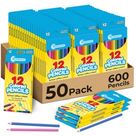 Rosmonde Bulk Colored Pencils, 50 Pack | 600 Count, Pre Sharpened Color Pencils for Kids, 12 Assorted Colors, Bulk Pack for Classrooms, Teachers, Art Supplies, Drawing, Coloring, and School Projects