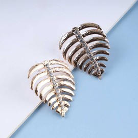 Allereya Vintage Metal Leaf Earrings Exaggerated Monstera Leaf Drop Hook Earrings Gold CZ Leaf Stud Earrings Large Palm Leaf Earrings Jewellery for Women and Girls