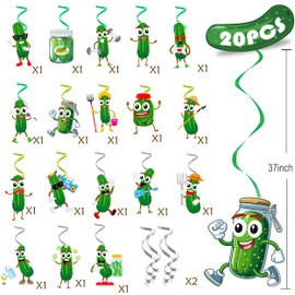 20Pcs Pickle Party Hanging Swirls Funny Pickle Birthday Party Decorations Cute Cucumber Hanging Foil Whirls Ceiling Streamers Decoration for Green Pickle Cucumber Theme Party Baby Shower Supplies