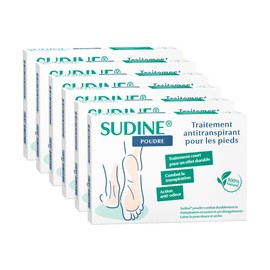 SORIFA - Sudine Puder, Antitranspirant-Behandlung, Fuß, reguliert den Schwitz, absorbiert Pilze, ohne Aluminiumsalze, hergestellt in Frankreich, Box mit 6 Doppelbeuteln