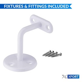 XFORT Set of 2 White Handrail Brackets, Banister Brackets for Stair Banister Handrail.