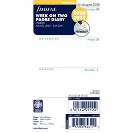 Filofax Personal Week on Two Pages English mid Year Diary August 20 - July 21, 21-68452