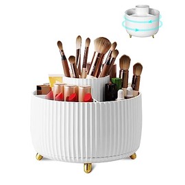 Nuangoo Cosmetic Make Up Organiser, 360° Rotating Brush Organiser, Cosmetic Shelf, Cosmetic Organiser for Room Decor, Dressing Table, Bedroom, Bathroom (White)