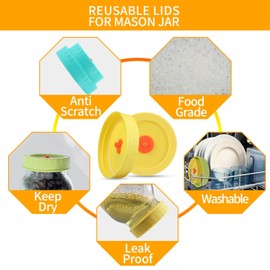 HSLGOVE 10 Pack Colored Mason Jar Lids for Electric Mason Jar Vacuum Sealer Kit, 5 Pcs 86mm, 5 Pcs 70mm Wide Mouth Storage Caps for Canning Jars -Colored