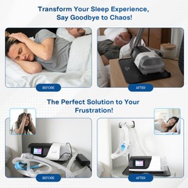 Mask and Tube Hanger Mat for CPAP - Supplies for CPAP for Bedside Organization with Clean Mask Dust Cover - CPAP Hose Holder for Nightstand (Black 2.1 T-Style Hook)